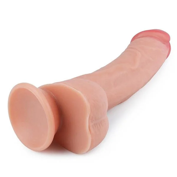 Lovetoy 8-Inch Dual Layered Curved Platinum Silicone Nature Cock Dildo with Balls — image 10 of 13
