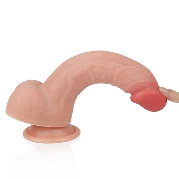Lovetoy 8-Inch Dual Layered Curved Platinum Silicone Nature Cock Dildo with Balls — image 11 of 13