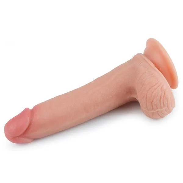Nature Cock 8-Inch Dual Layered Straight Platinum Silicone Dildo with Balls