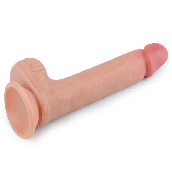 Nature Cock 8-Inch Dual Layered Straight Platinum Silicone Dildo with Balls