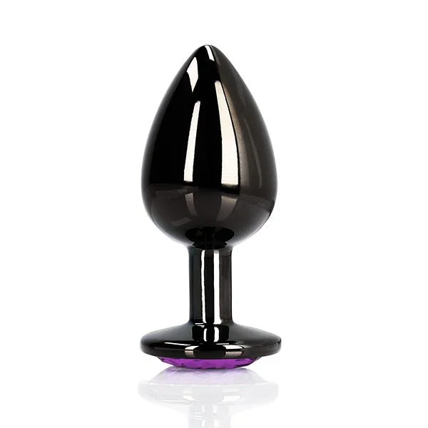Ouch Purple Heart Gem Metal Black Plug Medium
