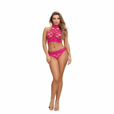 Dreamgirl One Size Hot Pink Heart Cutout Halter Bralette with Matching Thong
