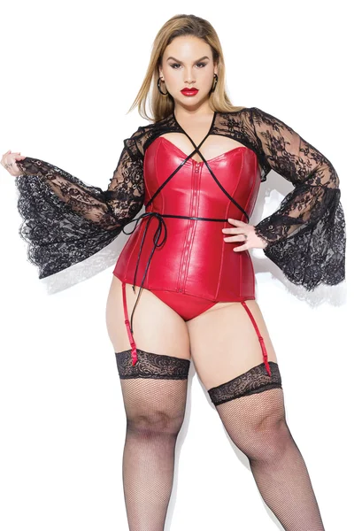 Plus Size Wet Look & Lace Bell Sleeve Jacket — image 7 of 8