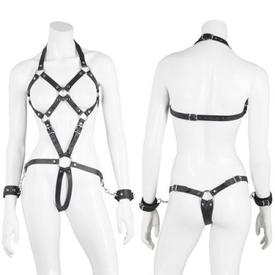 Open breast harness with cuffs