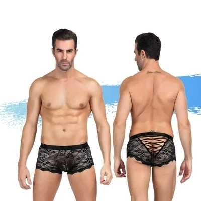Ashella Lingerie Mica Lace Boxer Brief Black S M
