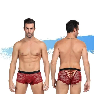 Ashella Lingerie Mica Lace Boxer Brief Red L XL