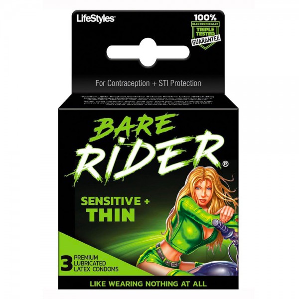 Bare Rider Sensitive Thin Latex Condoms 3pk