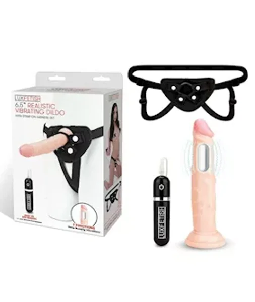 6.5" Realistic Vibrating Dildo And Strap On Harness Set — image 2 of 2