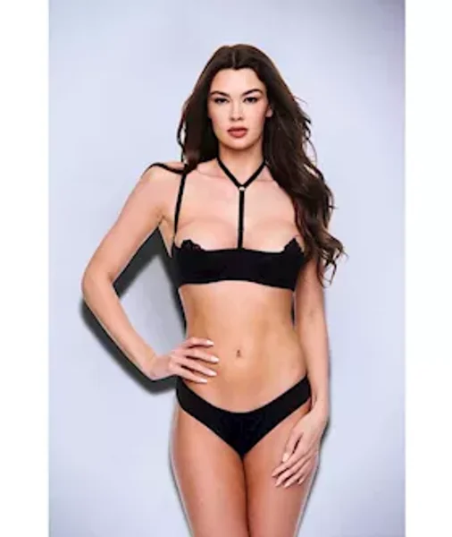 Baci 2pc Sexy Quarter Cup Bra & G-string Set - Black-s/m Bx — image 4 of 4