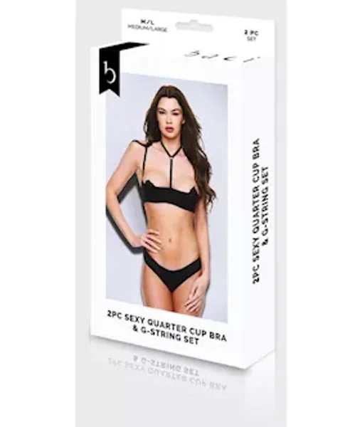 Baci 2pc Sexy Quarter Cup Bra & G-string Set - Black-m/l Bx — image 4 of 4