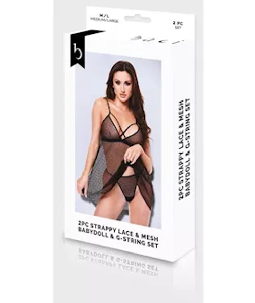 Baci 2pc Strappy Lace & Mesh Babydoll & G-string Set-m/l Bx — image 6 of 6