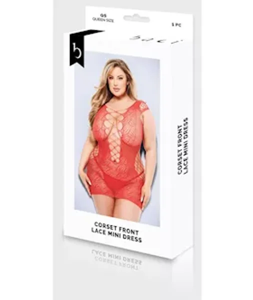 Baci Corset Front Lace Mini Dress - Red - Q Bx — image 6 of 6