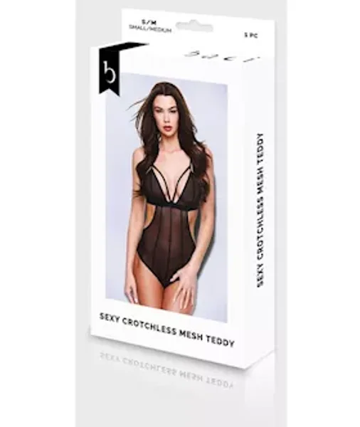 Baci Sexy Crotchless Mesh Teddy - Black - S/m Bx — image 6 of 6
