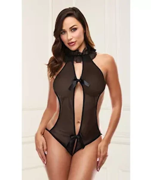 Deep V Transparent Teddy With Bows — image 3 of 4