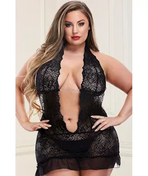 2 Piece Deep-v Lace Chemise And G-string Set — image 5 of 6