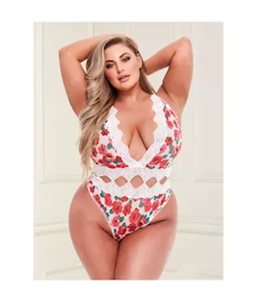 Floral And Lace Diamond Cut-out Teddy — image 3 of 6