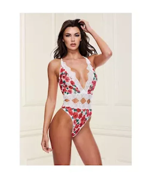 Floral And Lace Diamond Cut-out Teddy — image 5 of 6