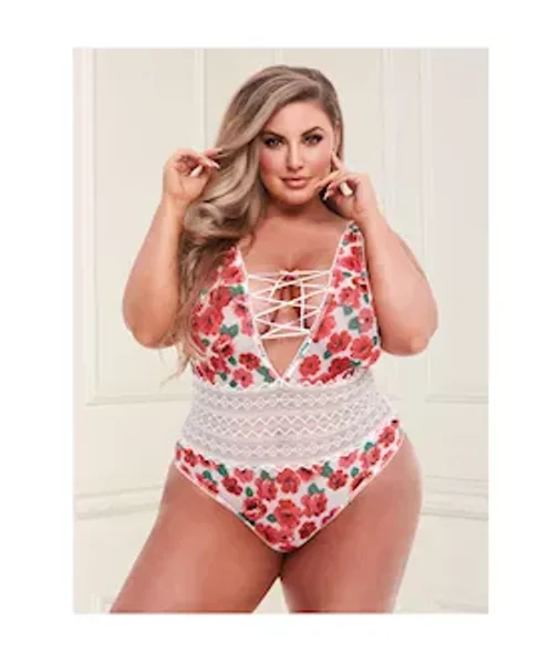Floral And Lace Tie-front Teddy — image 5 of 8