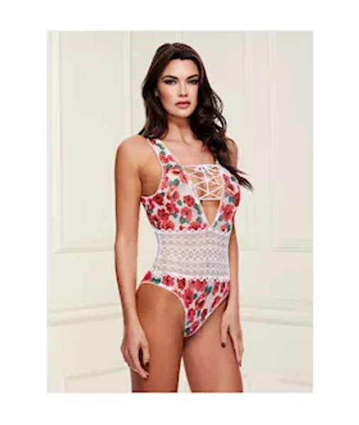 Floral And Lace Tie-front Teddy — image 7 of 8