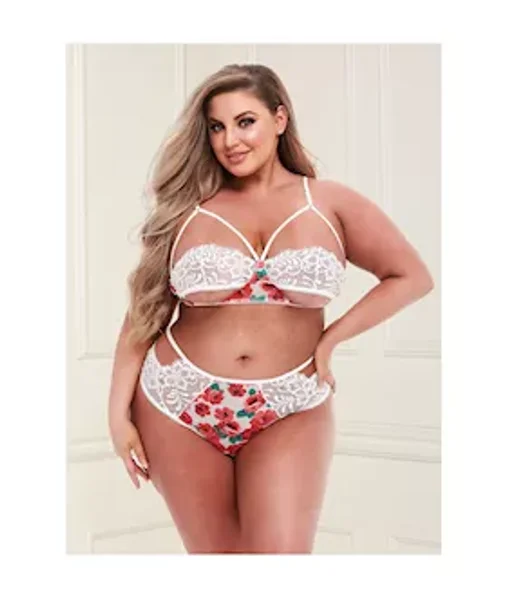 Floral And Lace Peekaboo Bra And Panty Set — image 3 of 6