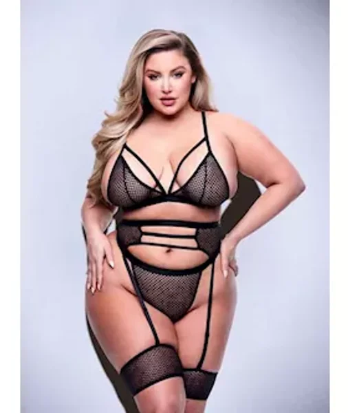 Baci 3pc Strappy Bra, Garter & Panty Set-blk - Q Bx — image 2 of 2