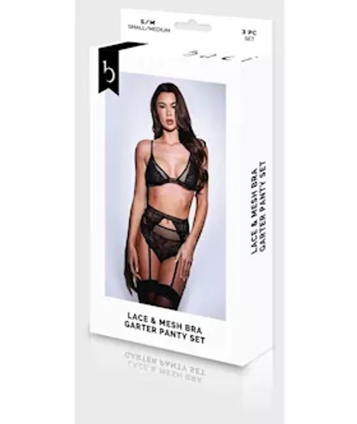 Baci 3pc Lace & Mesh Bra, Garter & Panty Set-blk-m/l Bx — image 4 of 4