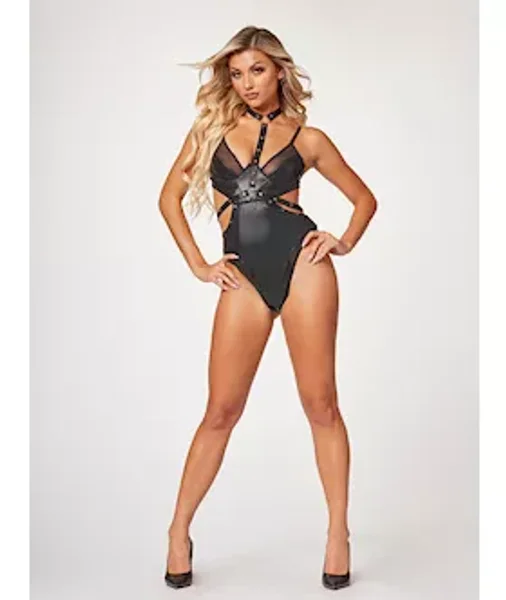 Midnight Love Vegan Leather Two Piece Teddy Set Stm-11524-black-xl — image 3 of 4