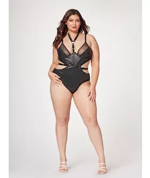 Midnight Love Vegan Leather Two Piece Teddy Set Stm-11524x-black-1x/2x — image 2 of 3