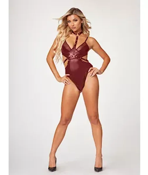 Midnight Love Vegan Leather Two Piece Teddy Set Stm-11524-wine-xl — image 3 of 4