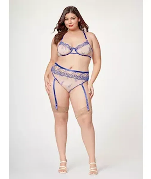 Sheer Elegance Two Piece Bra Set Stm-11484x-blue-1x/2x — image 3 of 4