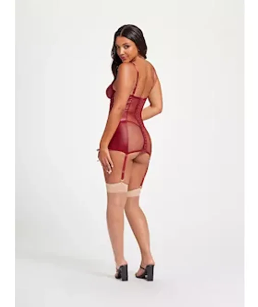 Midnight Love Vegan Leather Two Piece Chemise And Panty Set Stm-11492-wine-s — image 4 of 4