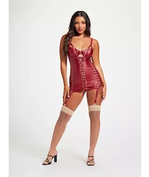 Midnight Love Vegan Leather Two Piece Chemise And Panty Set Stm-11492-wine-l — image 3 of 4