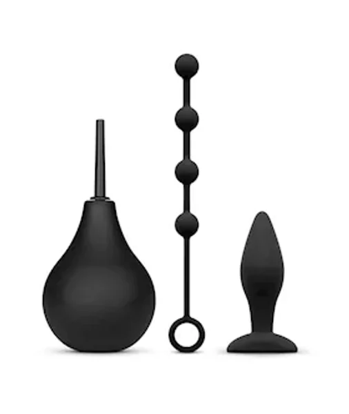 Anal Beginner Kit Douche 224ml Silicone Beads 20mm Small Silicone Butt Plug Black — image 3 of 4