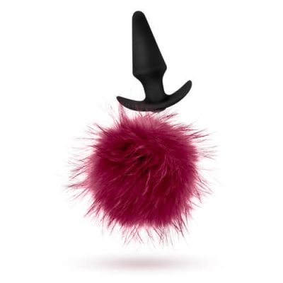 Furry Bunny Tail Silicone Butt Plug Burgundy