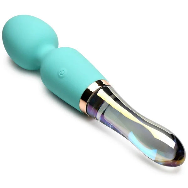 Prisms Vibra-Glass 10X Turquoise Rechargeable Silicone & Glass Dual Ended Wand Style Vibrator — image 23 of 23