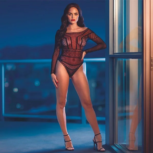 Scandal Off The Shoulder Mesh Lace Bodysuit