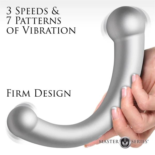 Master Series Vibra-Crescent Rechargeable Silicone Vibrating Dual Ended Dildo - Silver — image 14 of 14