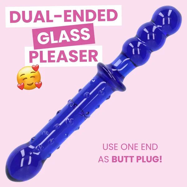 Blue Textured Dual-Ended Glass Dildo — image 5 of 9