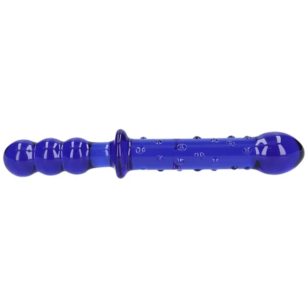 Blue Textured Dual-Ended Glass Dildo — image 8 of 9