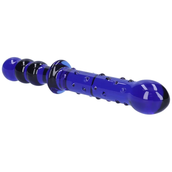 Blue Textured Dual-Ended Glass Dildo — image 6 of 9
