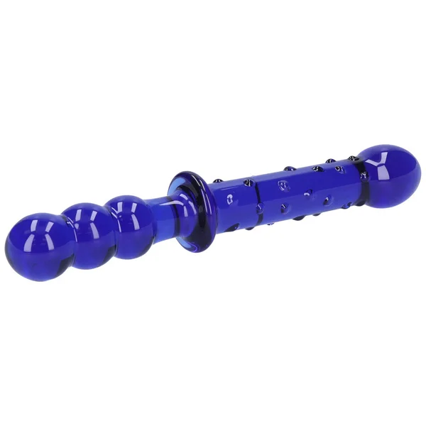Blue Textured Dual-Ended Glass Dildo — image 7 of 9