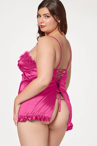 Seven Til Midnight Vintage Glam Pink Crepe Chemise with Marabou Trim — image 8 of 8