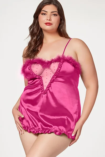 Seven Til Midnight Vintage Glam Pink Crepe Chemise with Marabou Trim — image 7 of 8