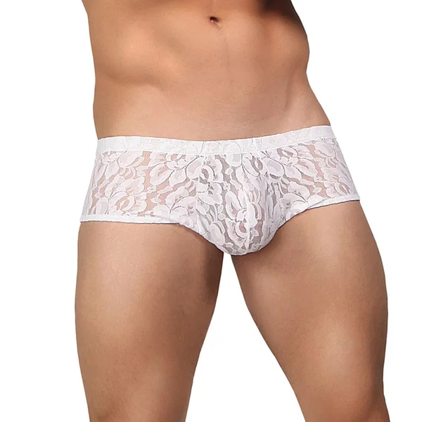 Male Power Stretch Lace Mini Short White Small — image 2 of 2