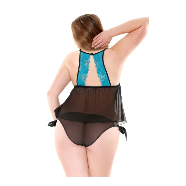 Curve Stretch Lace Babydoll Teal 3X/4X — image 5 of 6