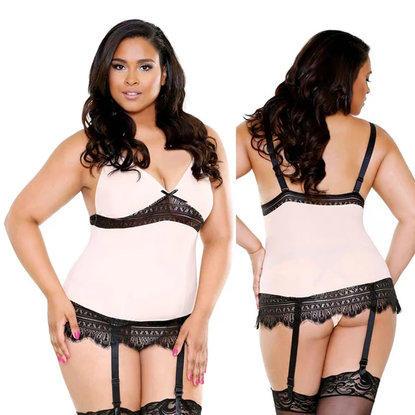 Curve Camisole with Garter & Thong Blush 3X/4X — image 2 of 2