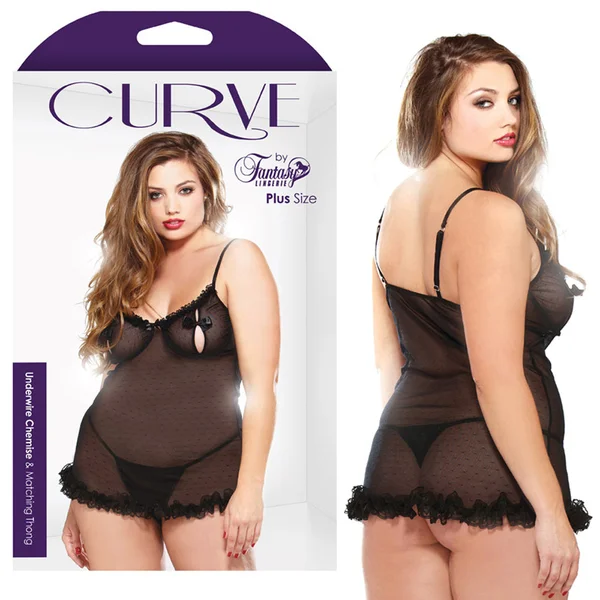 Curve Underwire Chemise & Thong Black 1X/2X — image 2 of 2