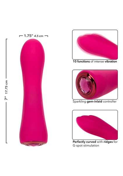 Gem Vibe Collection 7" Curve Rechargeable Waterproof Silicone G-Spot Vibrator By CalExotics - Pink — image 24 of 25