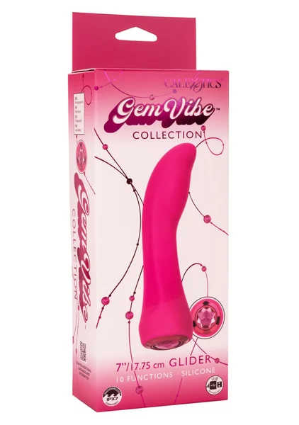 Gem Vibe Collection 7" Glider Rechargeable Waterproof Silicone G-Spot Vibrator By CalExotics - Pink — image 24 of 25