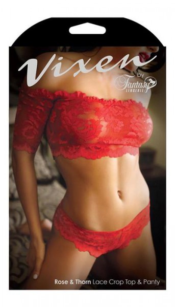 Rose & Thorn Lace Crop Top & Panty Lingerie Set